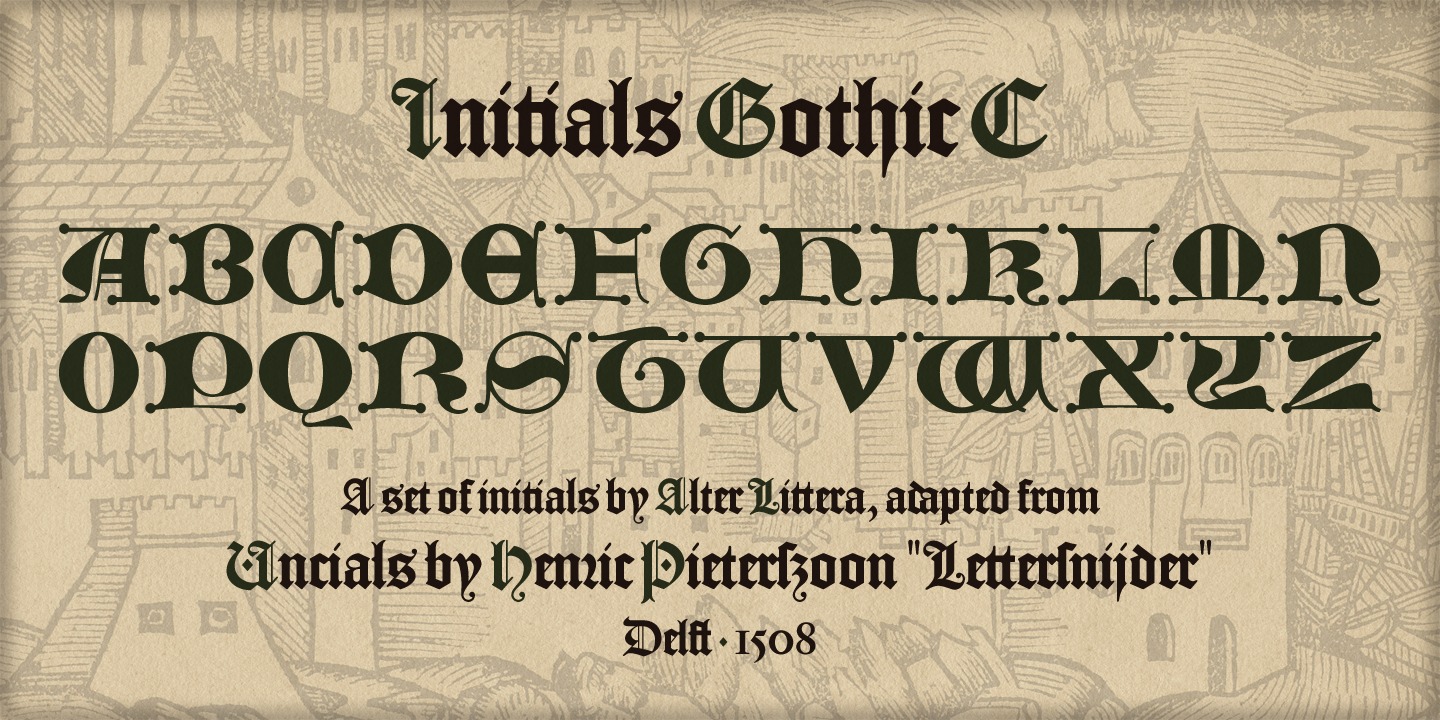 Ejemplo de fuente Initials Gothic C Regular